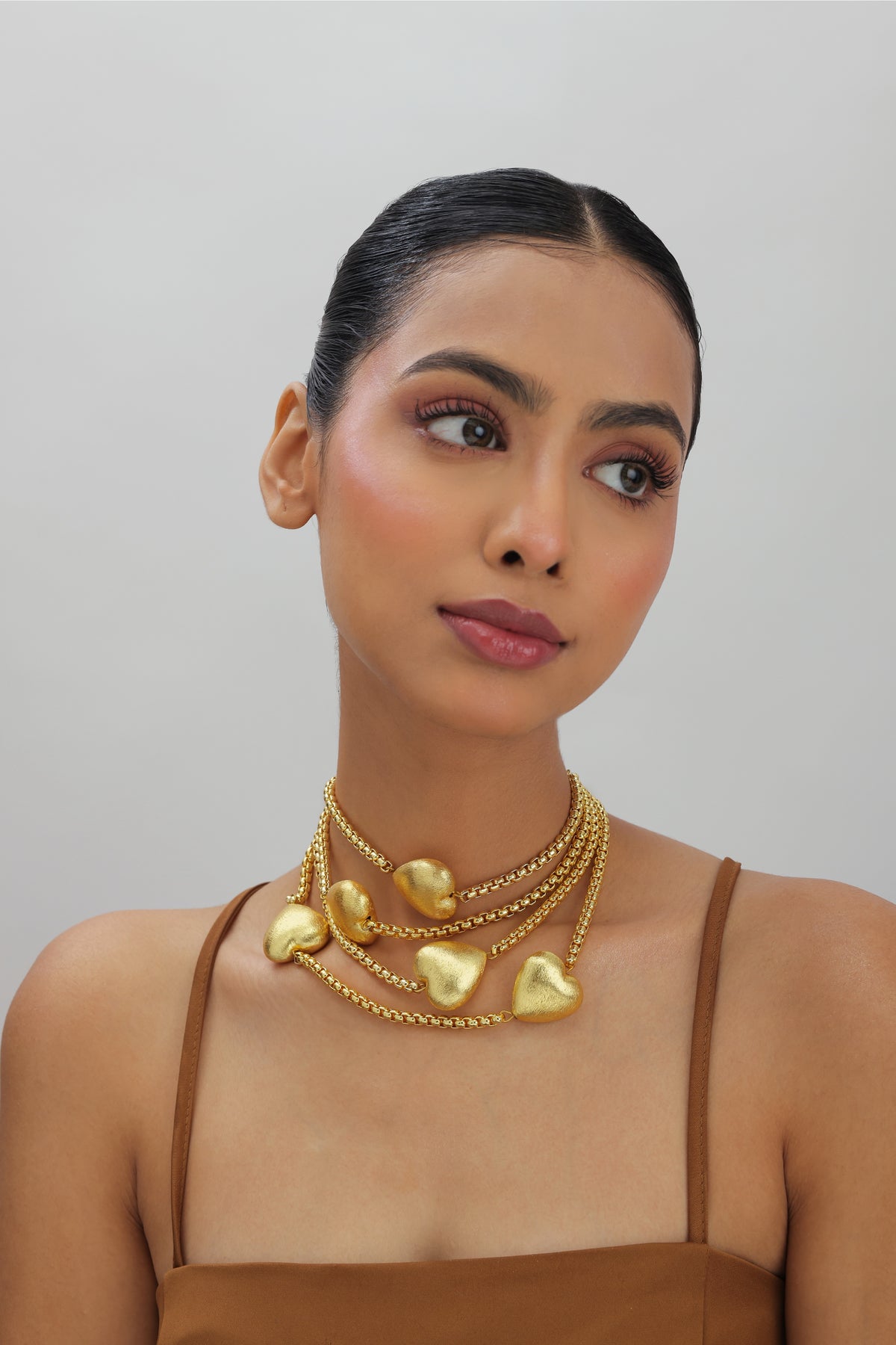 Mira Gold Heart Statement Layered Necklace