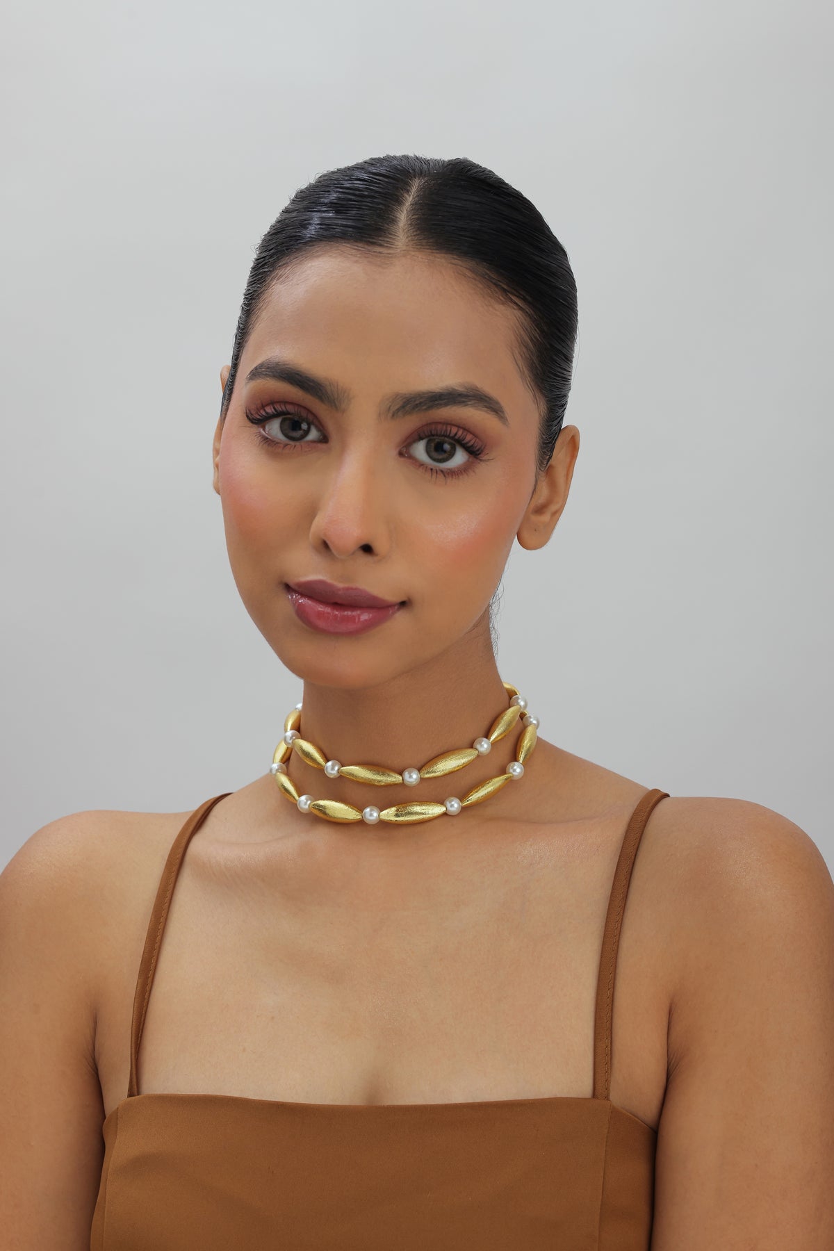 Paza Gold Pearl Layered Drop Necklace
