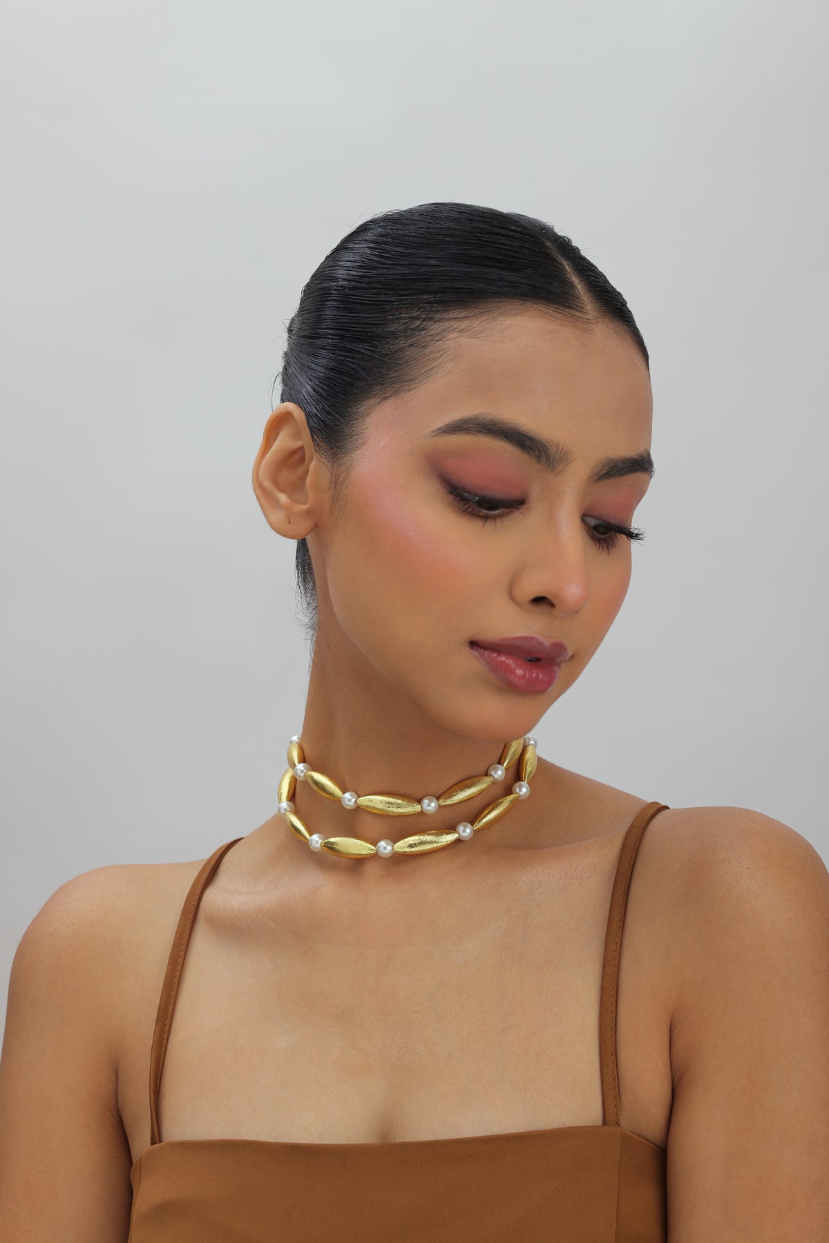 Paza Gold Pearl Layered Drop Necklace