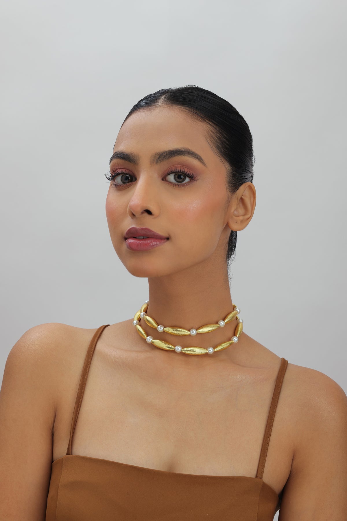 Paza Gold Pearl Layered Drop Necklace