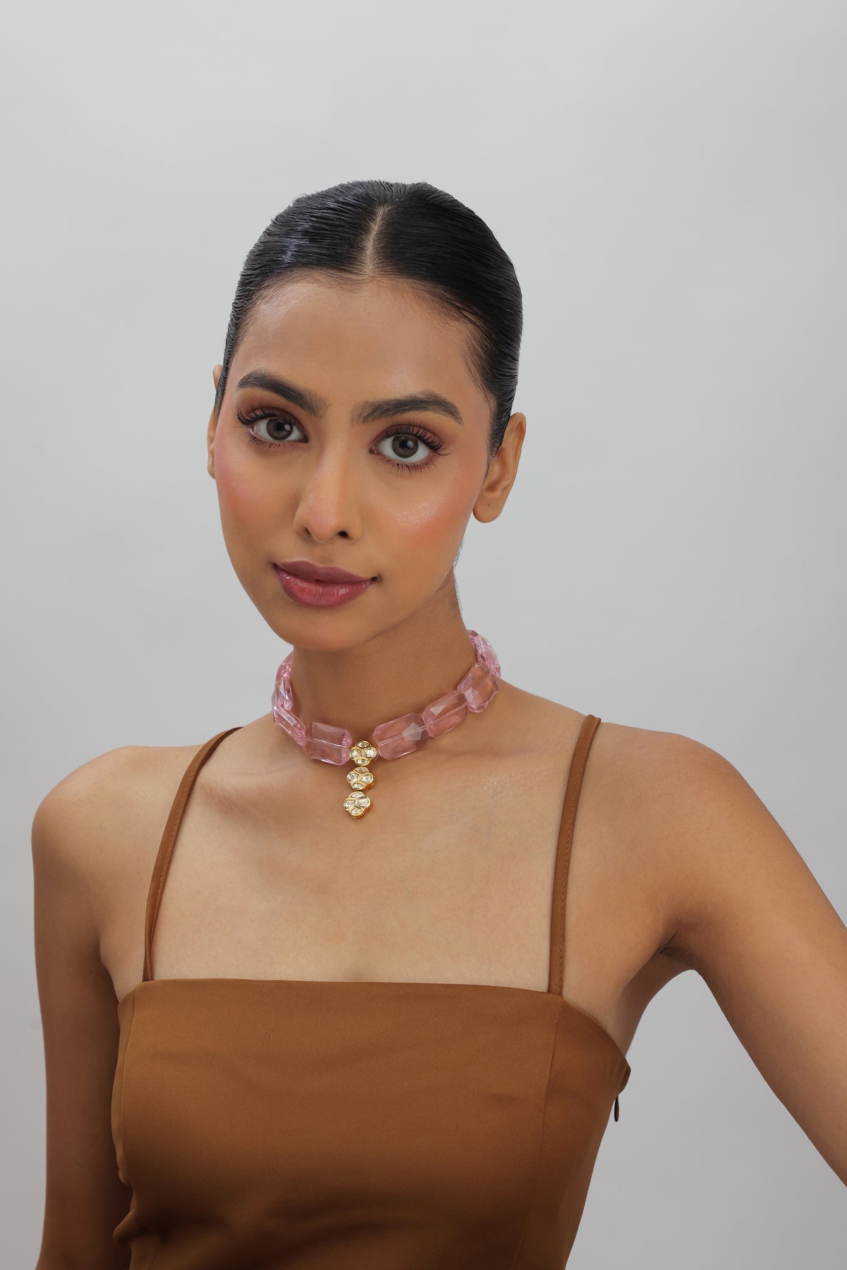 Safar Pink Crystal Polki Kundan Choker Necklace