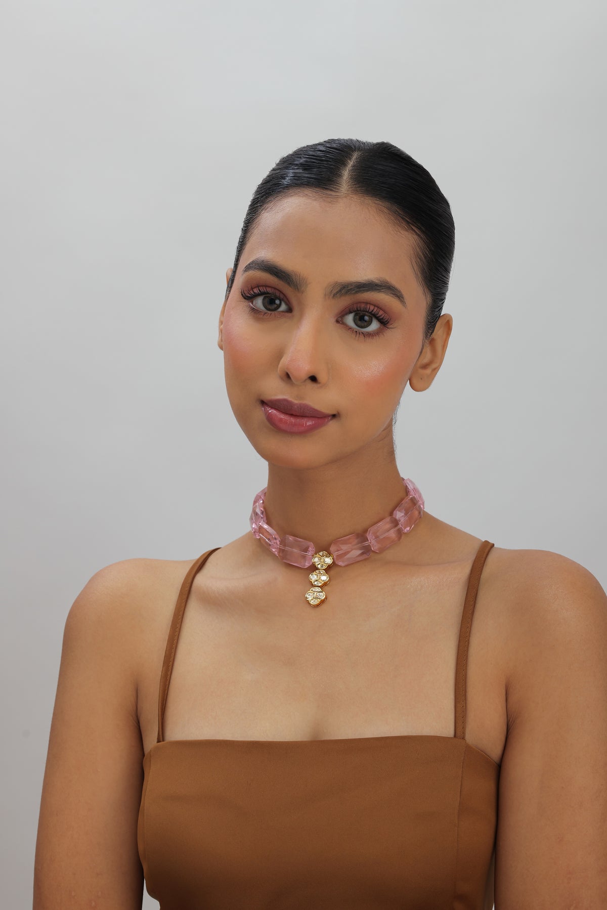 Safar Pink Crystal Polki Kundan Choker Necklace