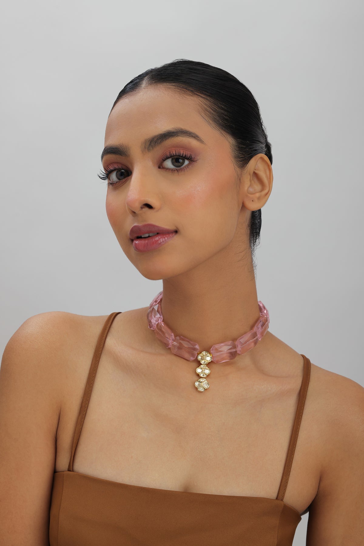 Safar Pink Crystal Polki Kundan Choker Necklace