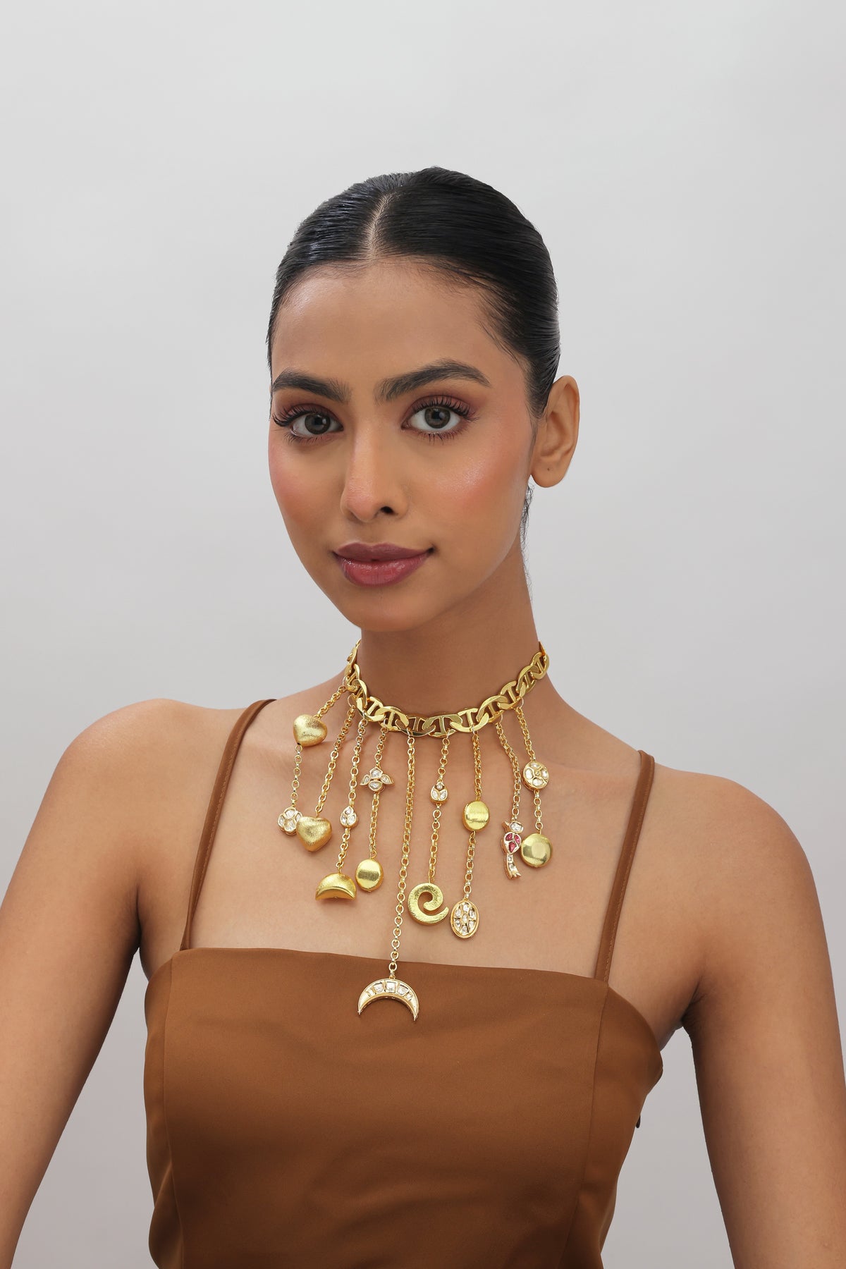 Anaika Gold Multi Charm Polki Kundan Choker Necklace