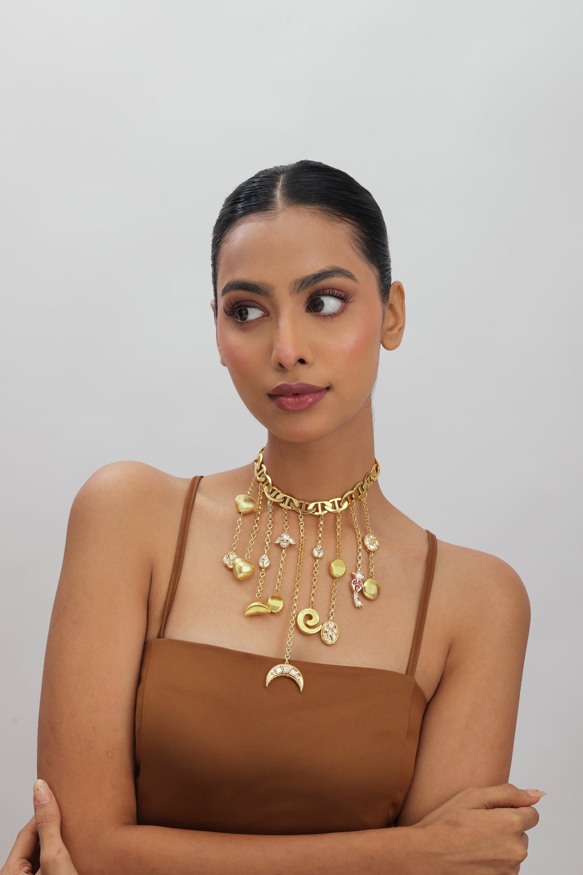 Anaika Gold Multi Charm Polki Kundan Choker Necklace