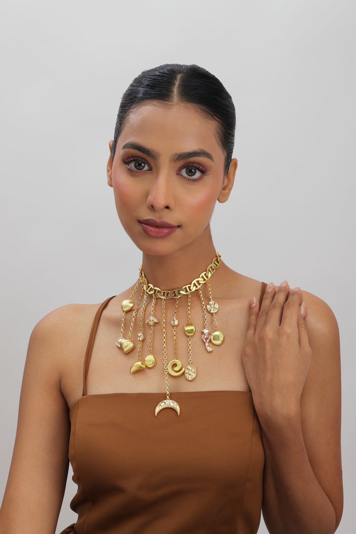 Anaika Gold Multi Charm Polki Kundan Choker Necklace