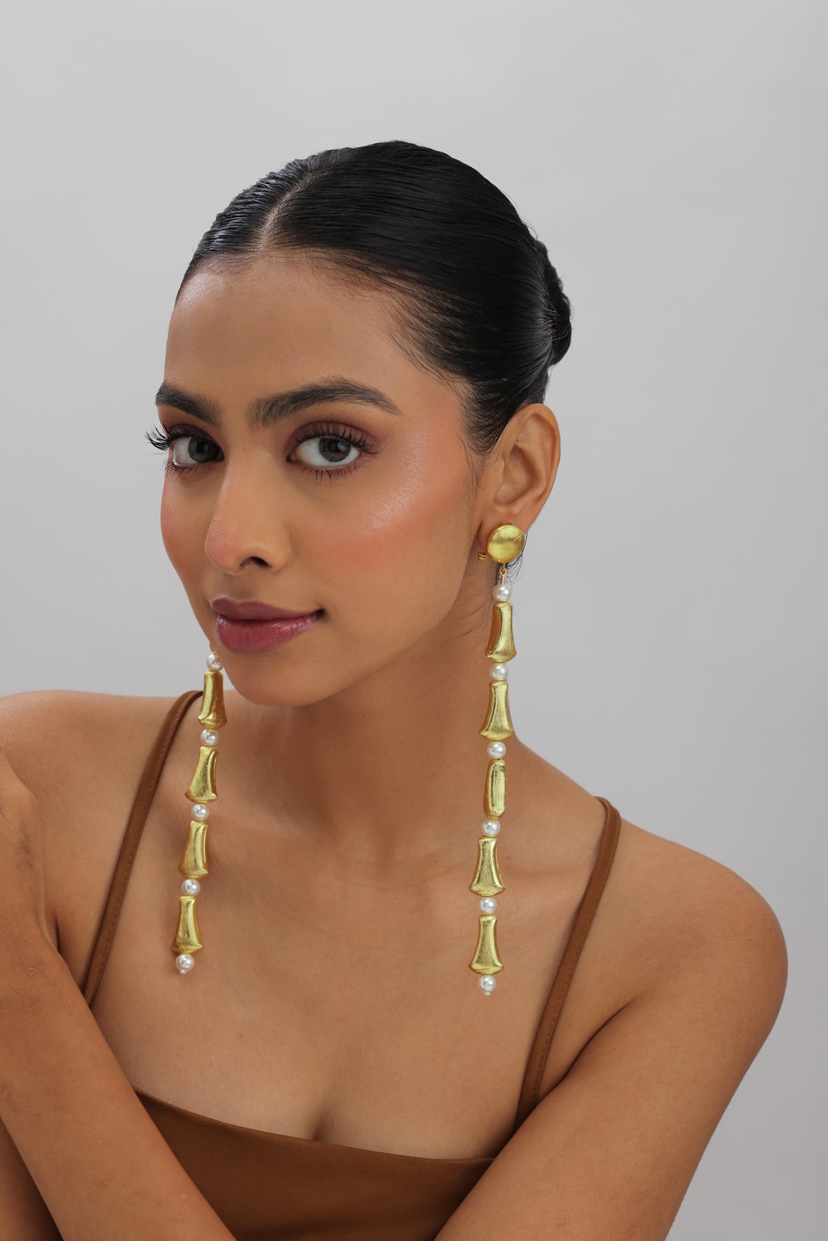 Swarn Gold Pearl Long Drop Earrings