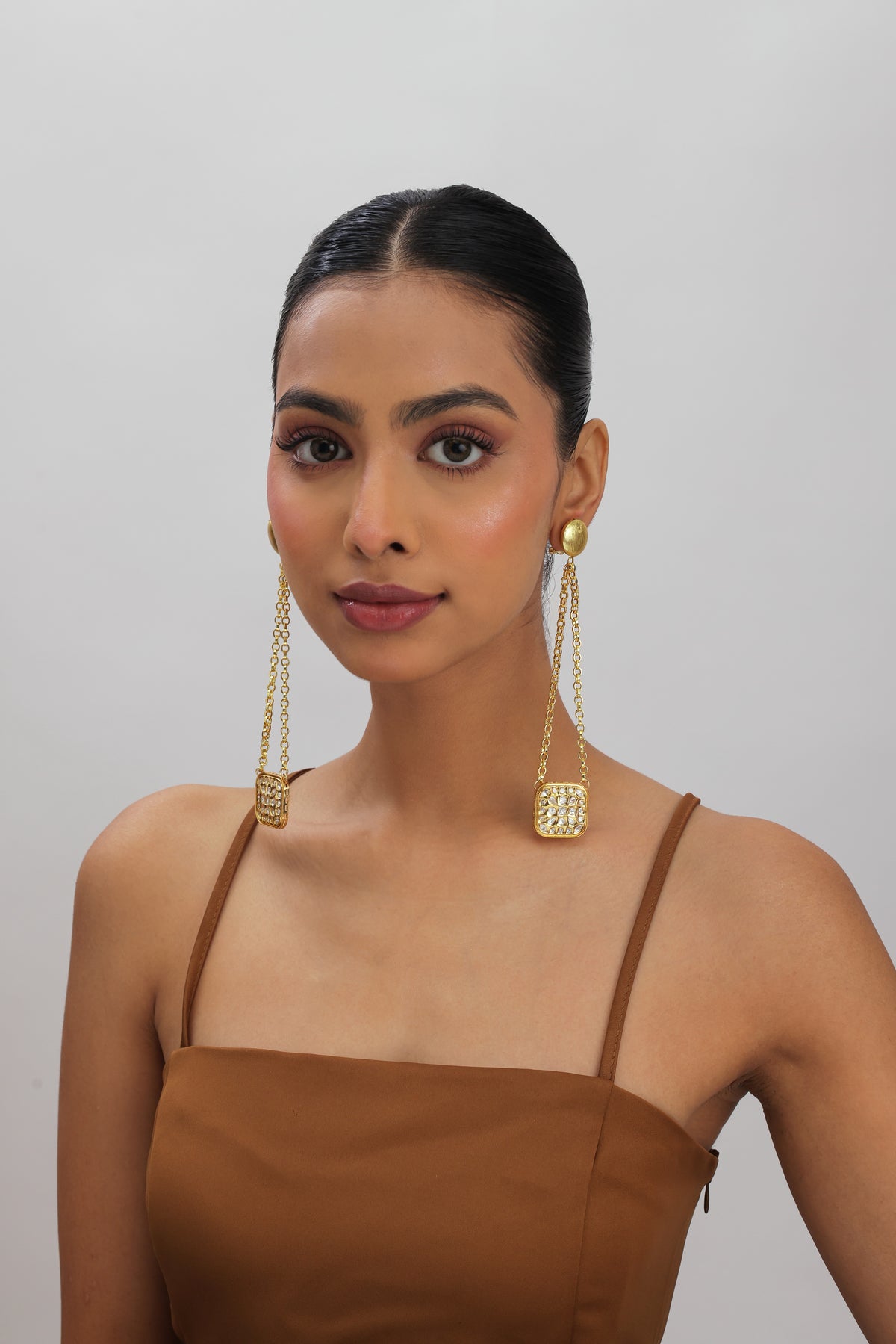 Leher Polki Kundan Statement Dangler Earrings
