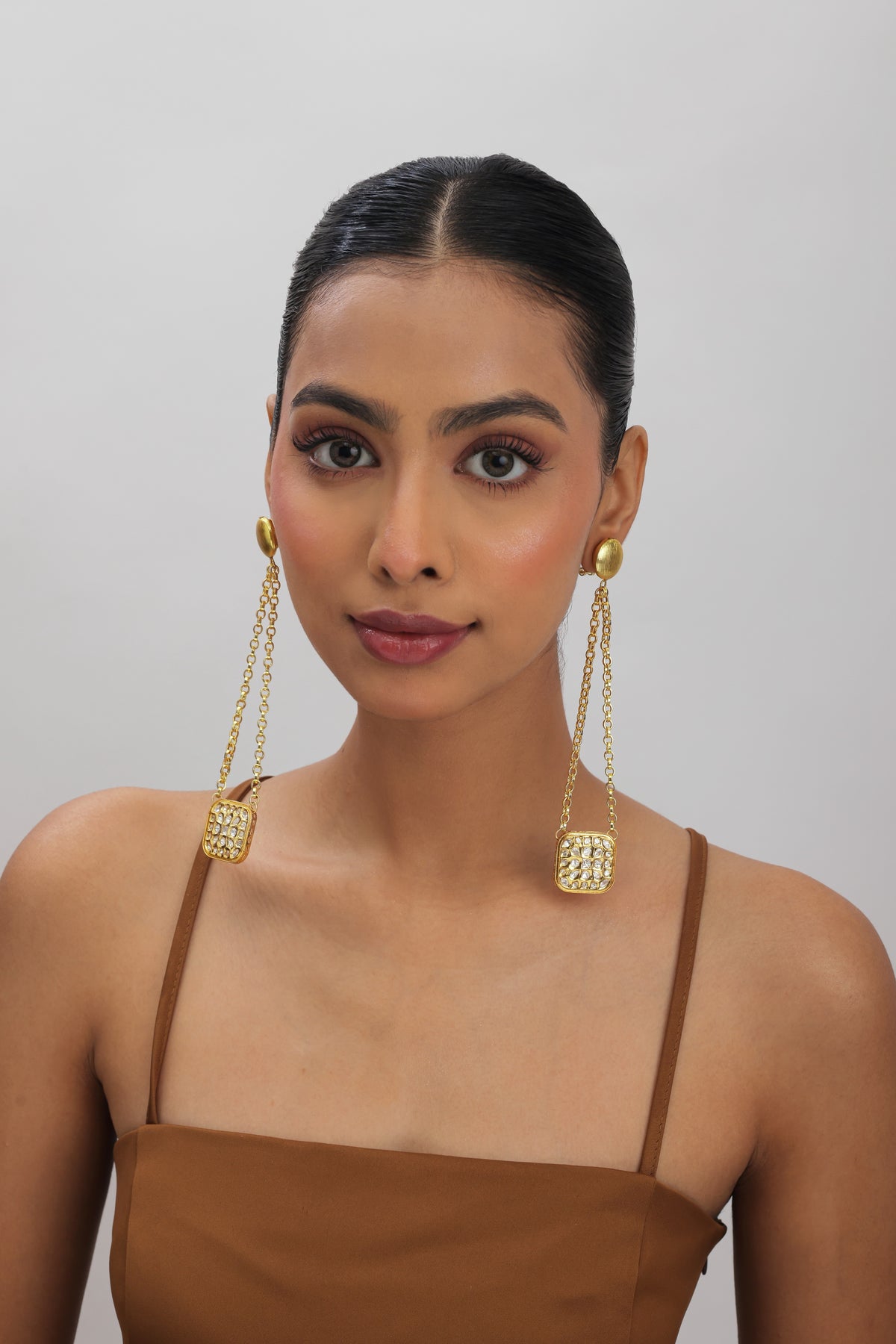 Leher Polki Kundan Statement Dangler Earrings
