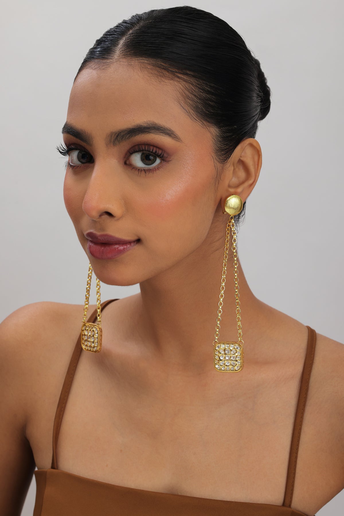 Leher Polki Kundan Statement Dangler Earrings