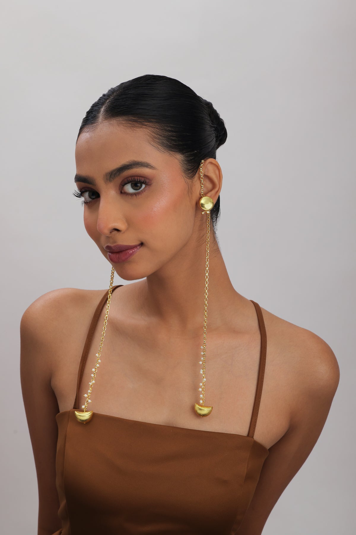 Rasa Kashmiri Long Thread Moon Pearl Earrings