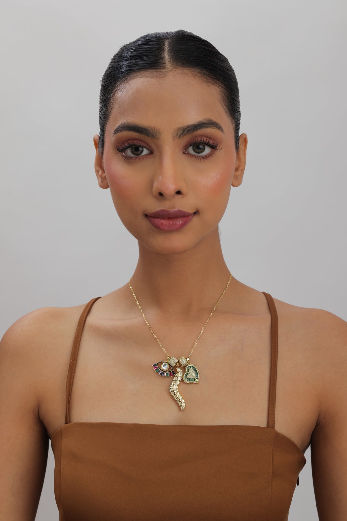 Lay Evil Eye Heart Multi Charm Polki Kundan Pendant Necklace