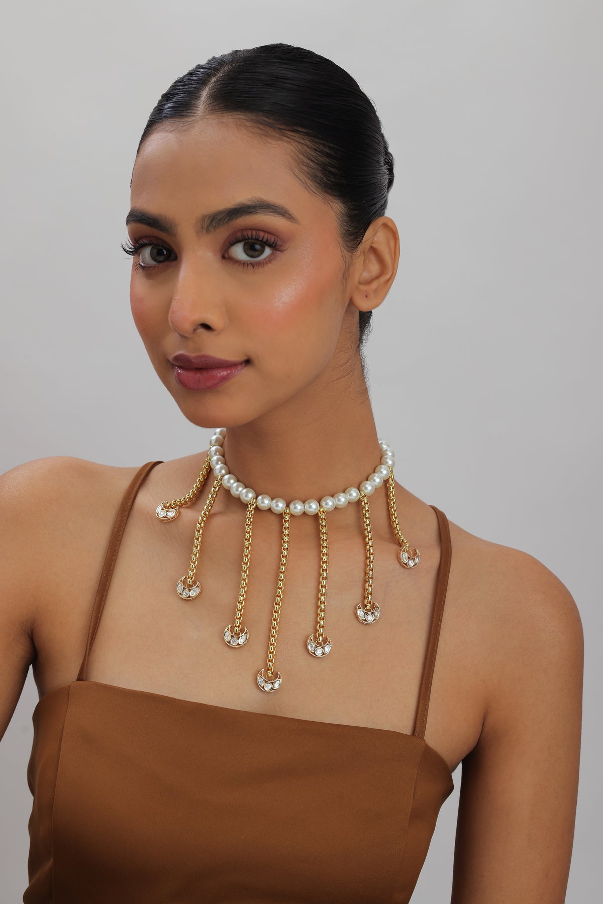 Sobia Polki Kundan Chaand Glass Pearls Choker Necklace