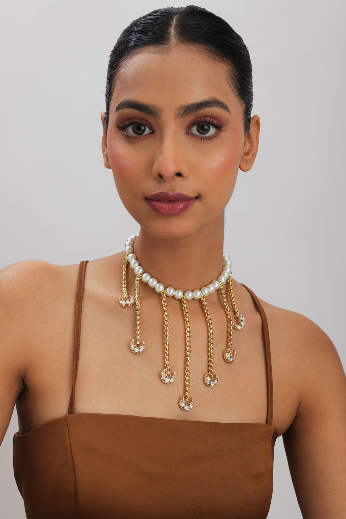 Sobia Polki Kundan Chaand Glass Pearls Choker Necklace
