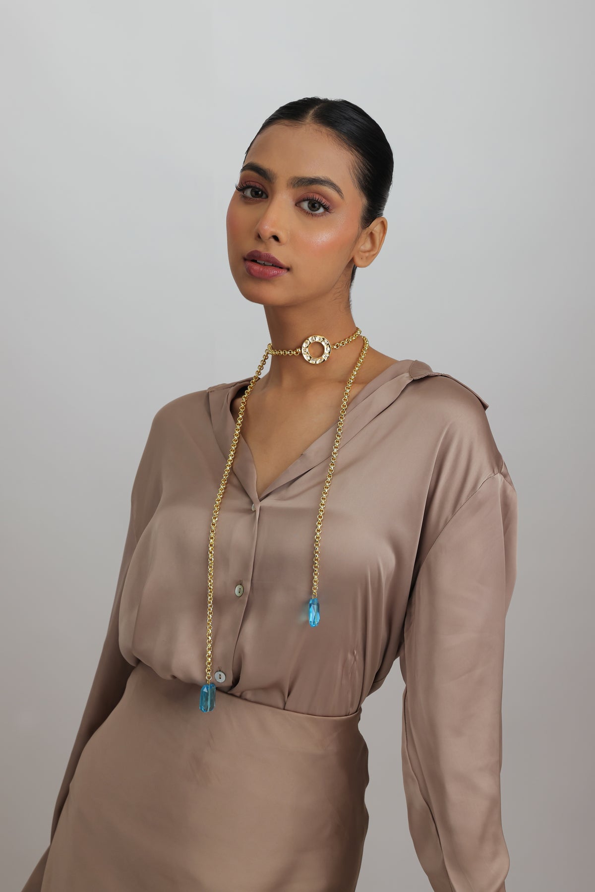 Neelam Crystal Polki Kundan Circle Long Lariat Rope Necklace