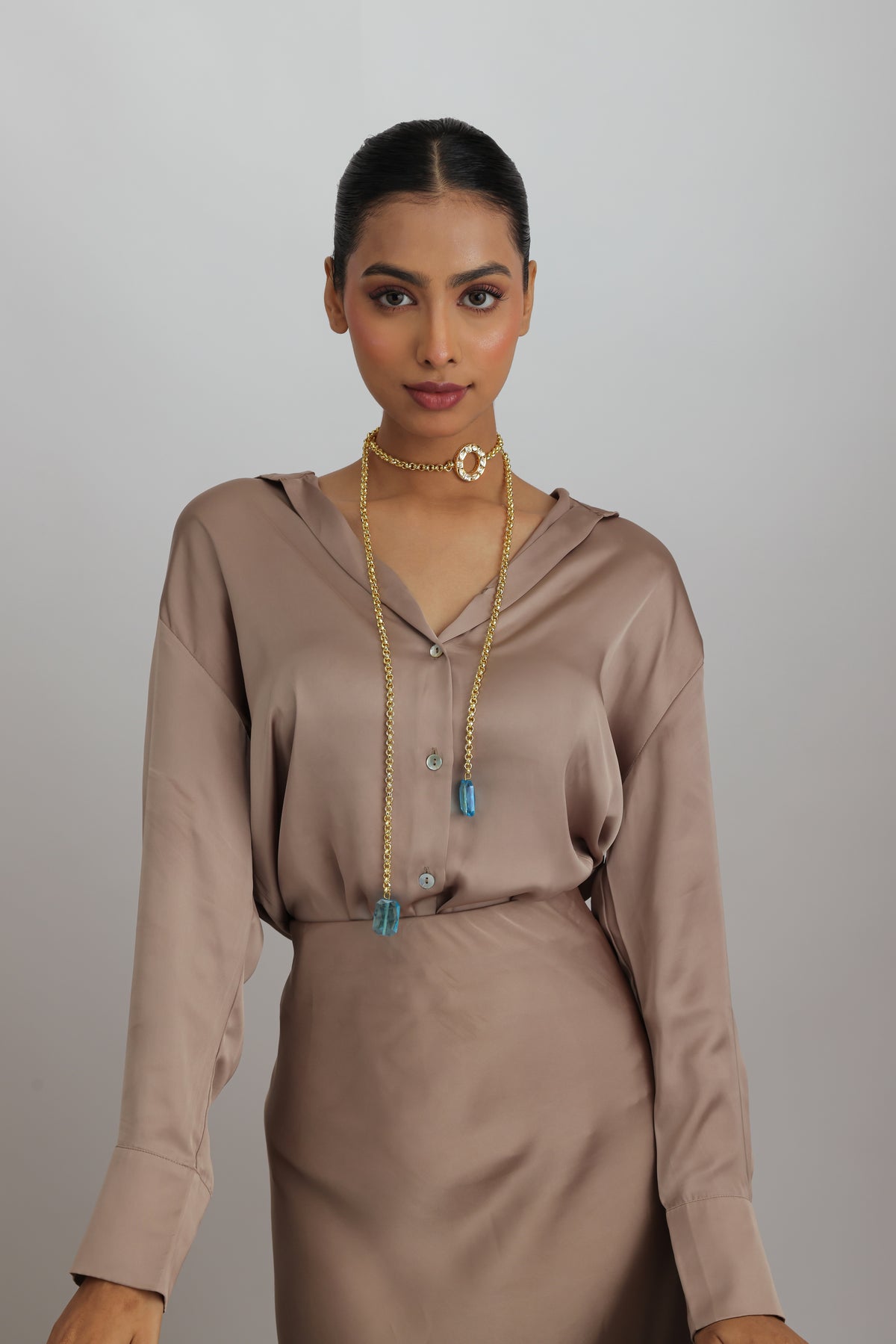 Neelam Crystal Polki Kundan Circle Long Lariat Rope Necklace