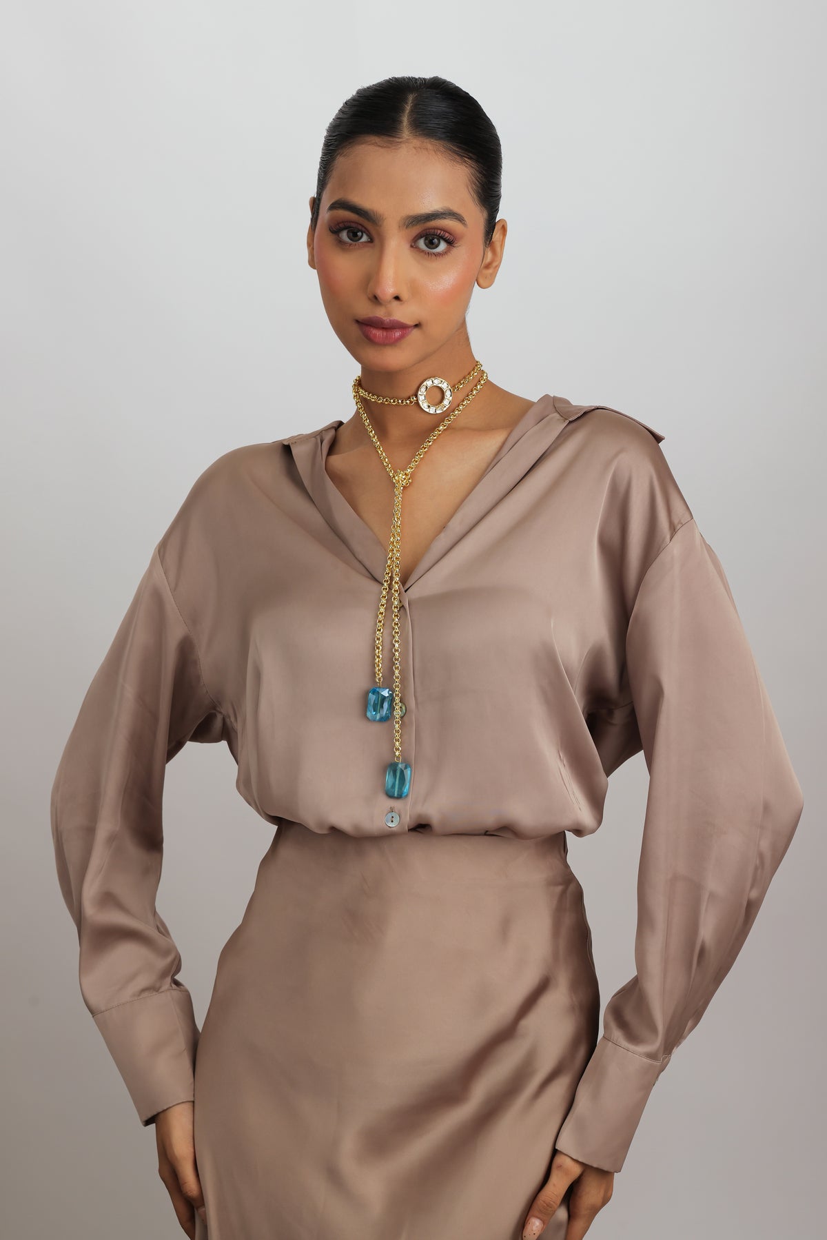Neelam Crystal Polki Kundan Circle Long Lariat Rope Necklace