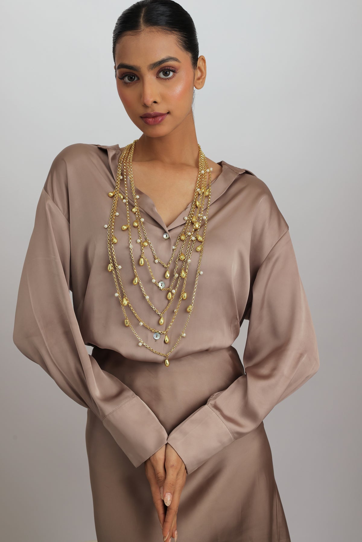 Morla Multi Layered Pearl Gold Beaded Necklace