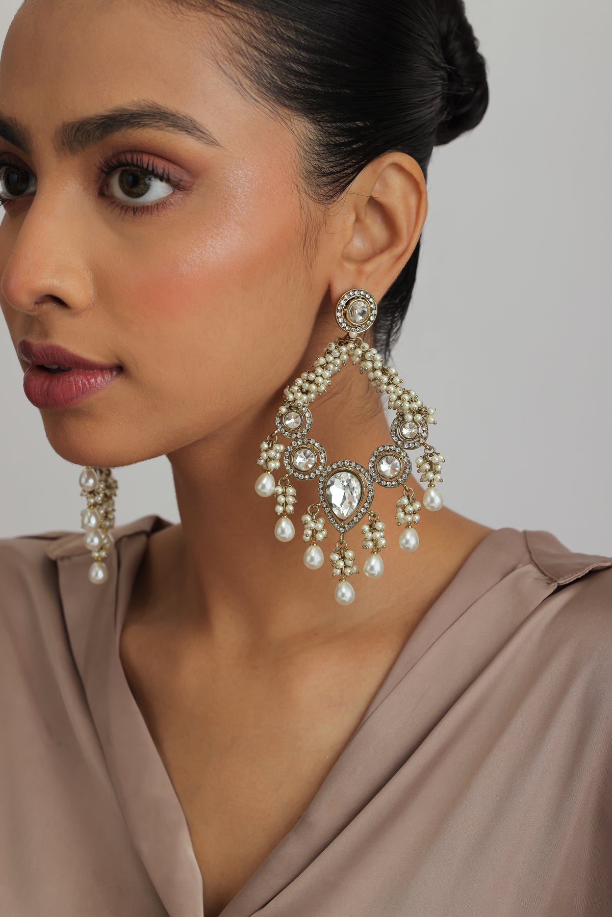 Radha Kundan Studded Pearl Chandbali Earrings
