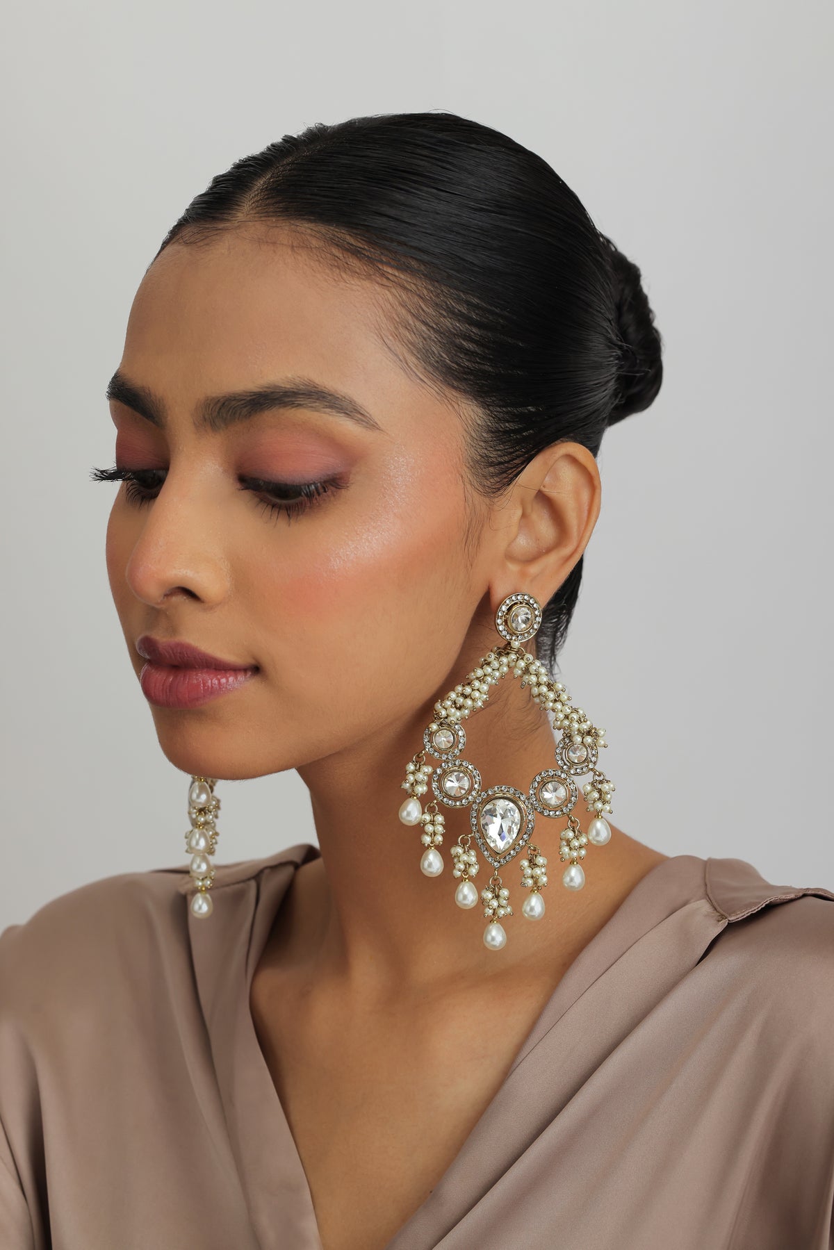 Radha Kundan Studded Pearl Chandbali Earrings