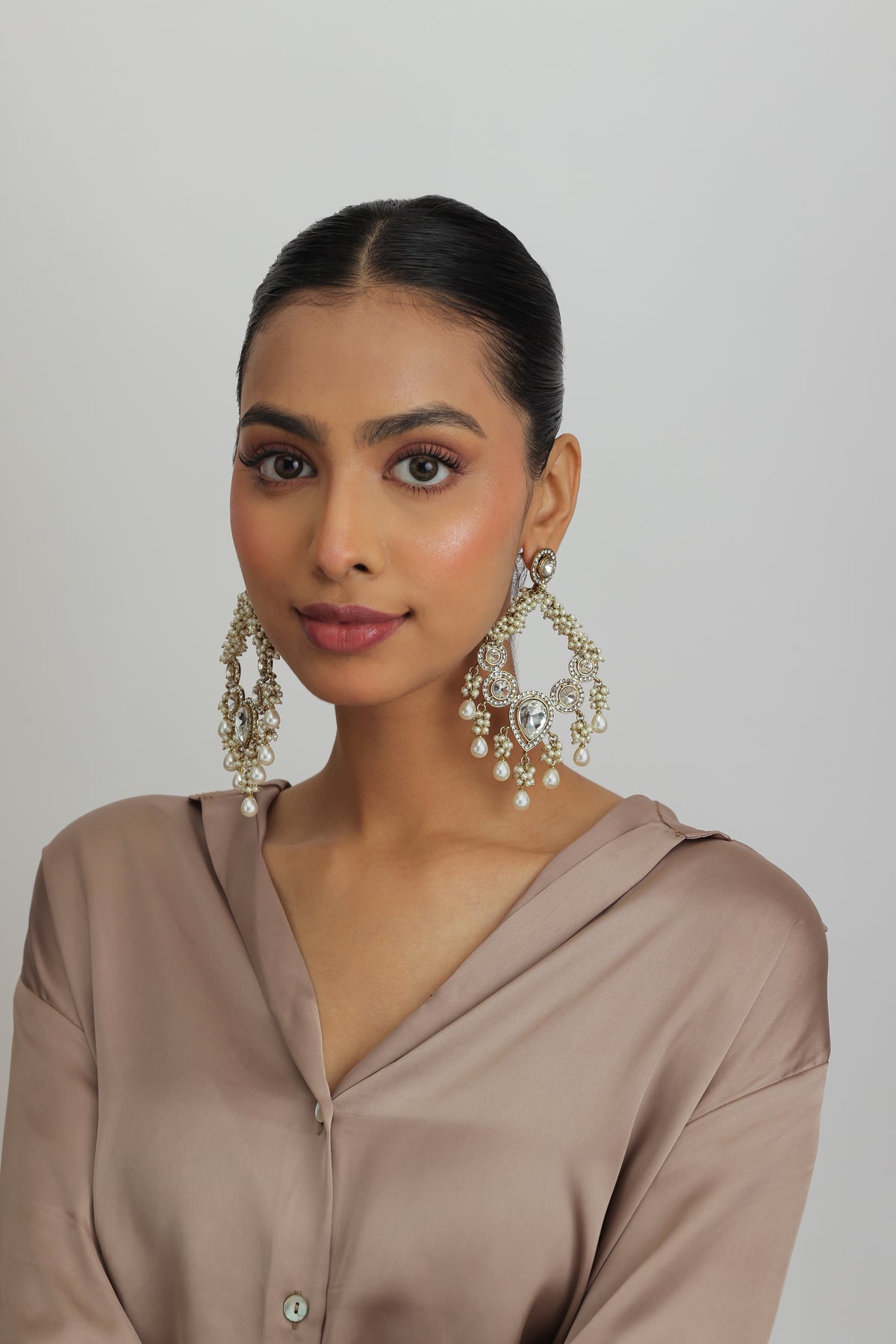 Radha Kundan Studded Pearl Chandbali Earrings
