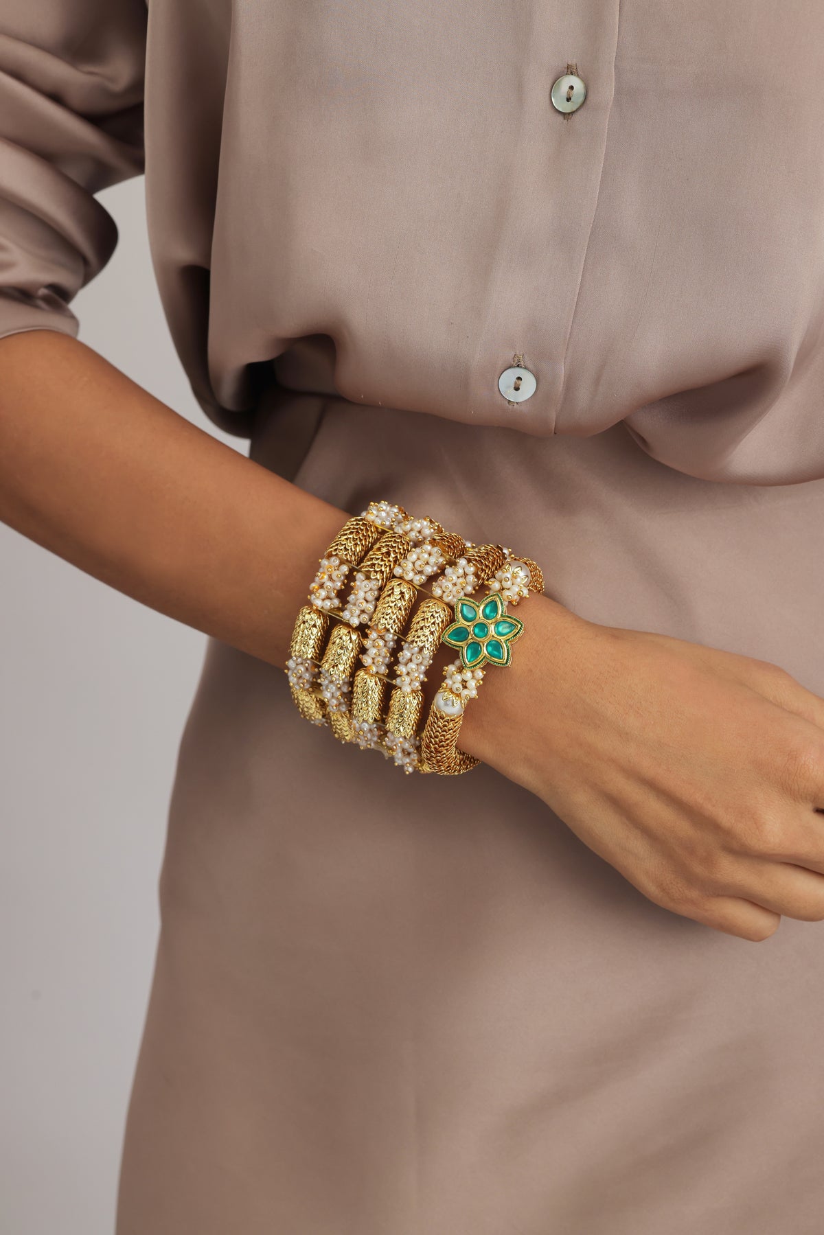 Panna Gold Beaded Elasticated Bracelet (Set of 3)