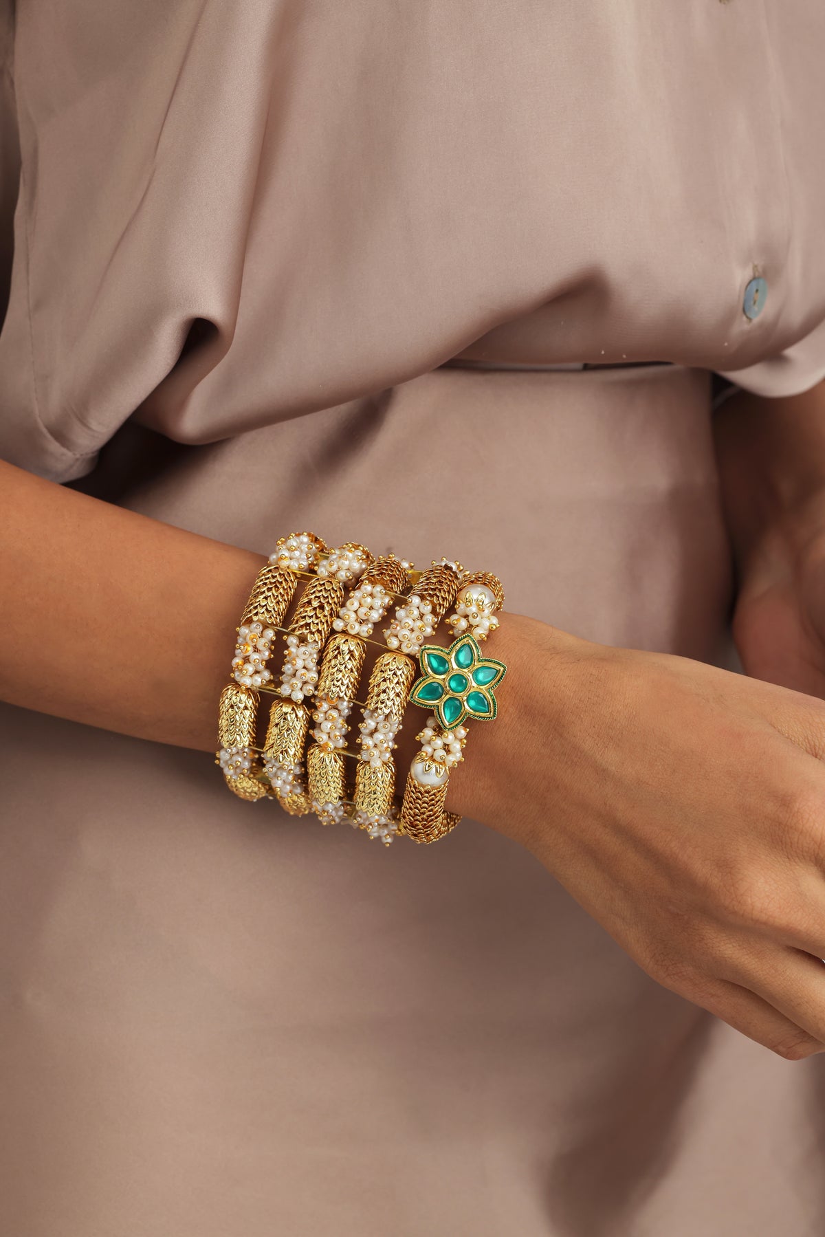 Panna Gold Beaded Elasticated Bracelet (Set of 3)
