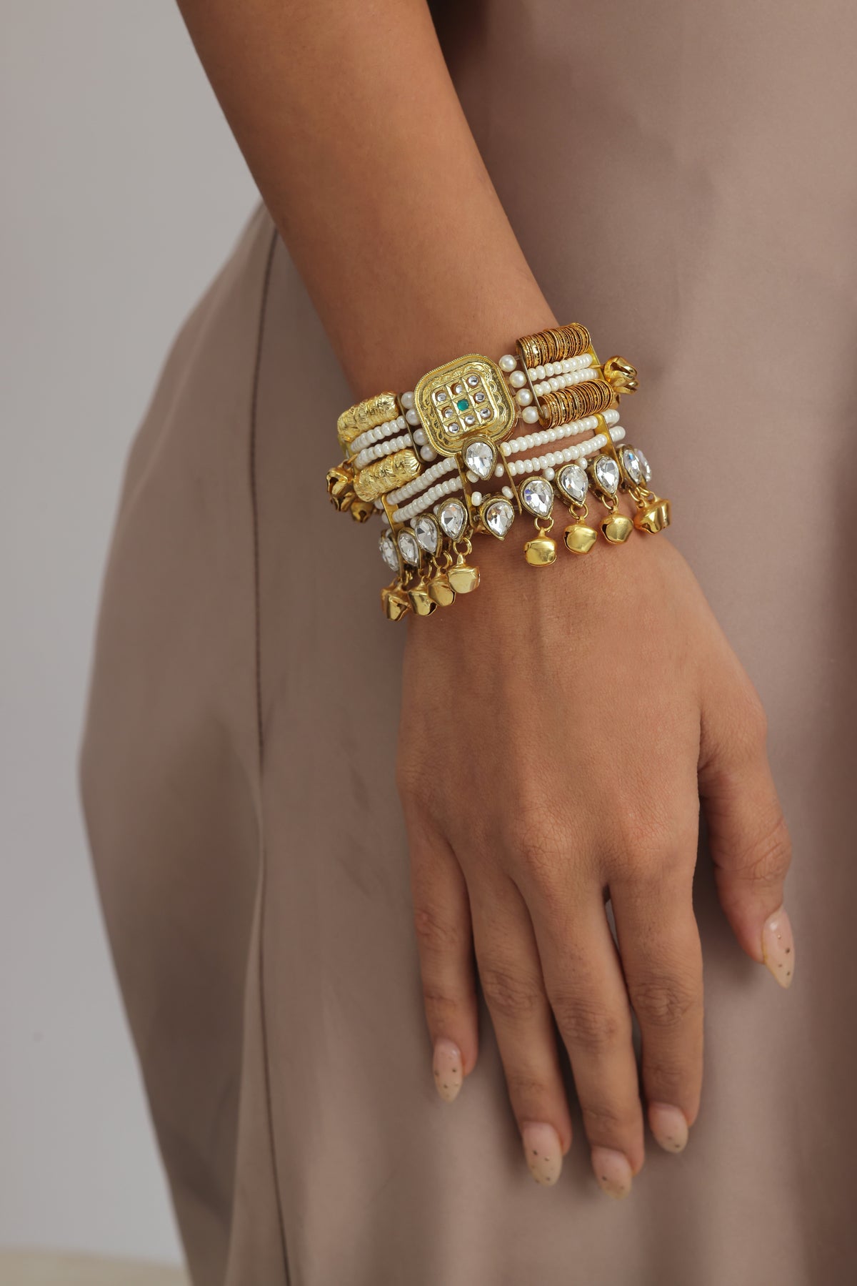 Razi Kundan Ghungroo Elasticated Bracelet (Set of 2)