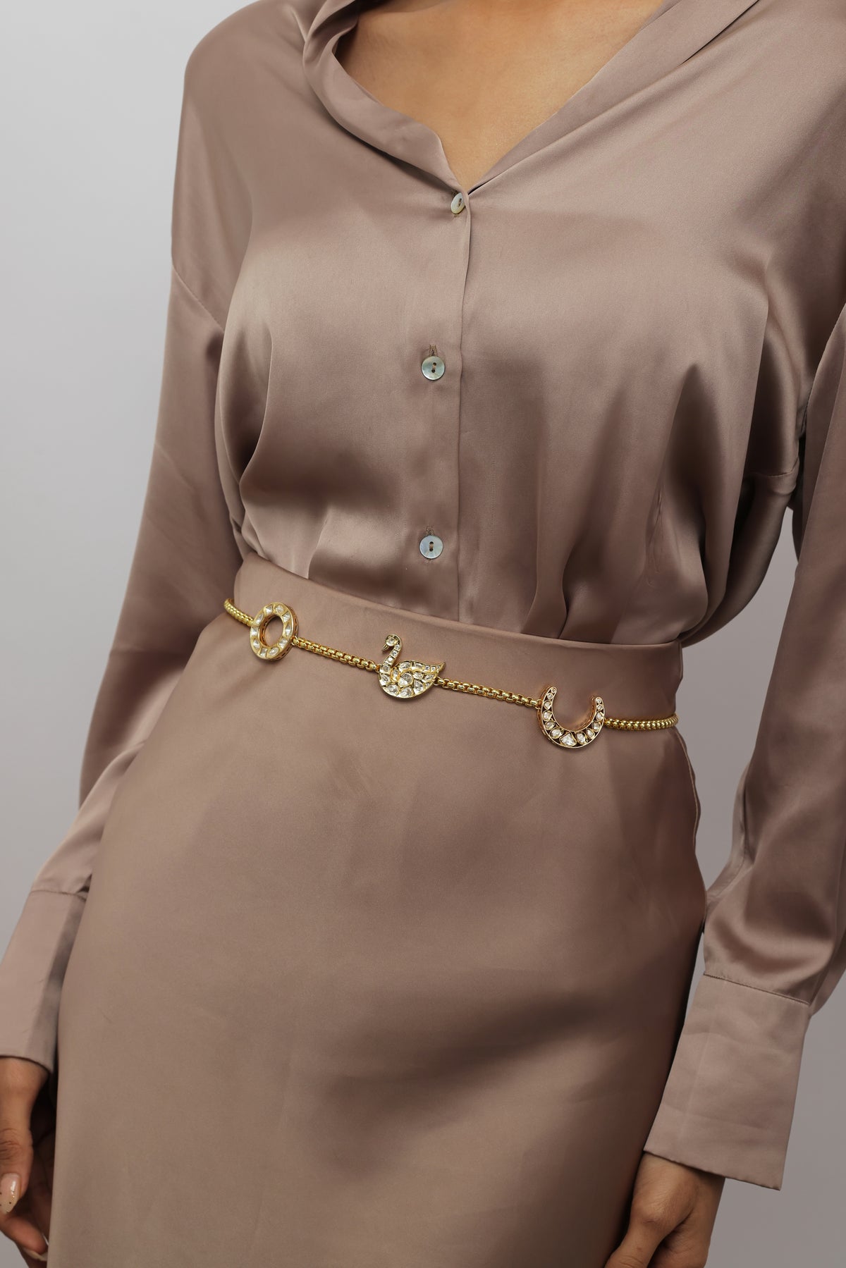 Pasa Moon Swan Polki Kundan Rope Waist Chain/ Waist Belt