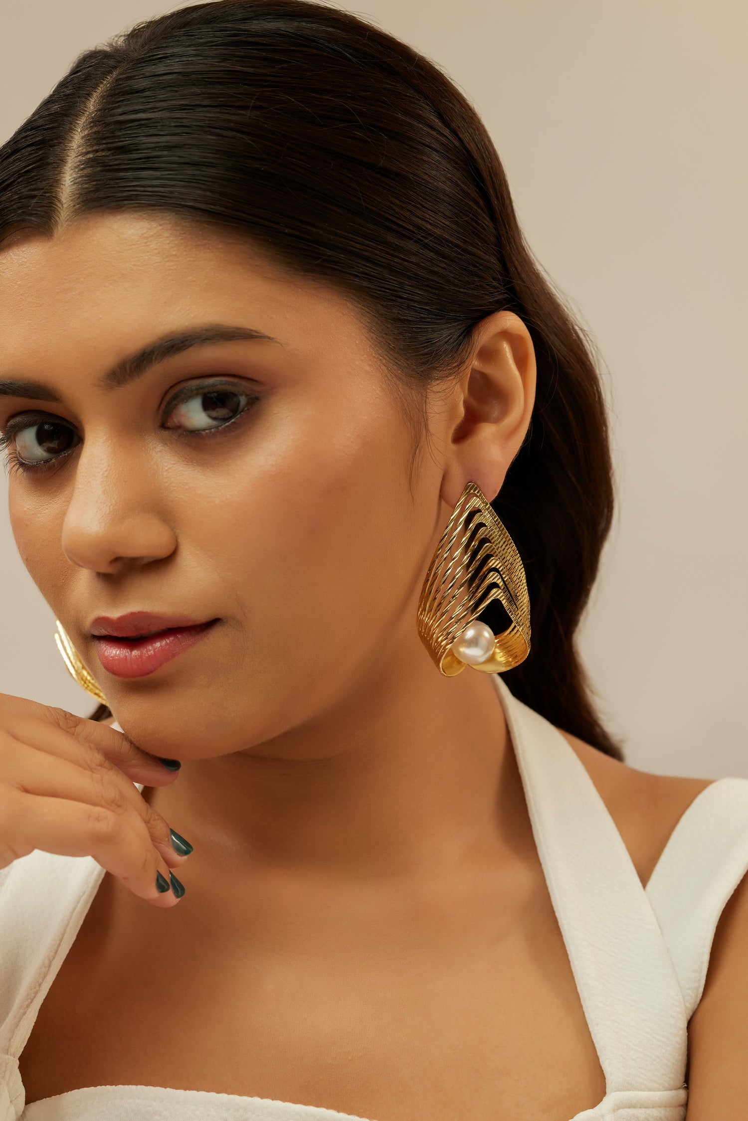 V Shaped Pearl Earrings