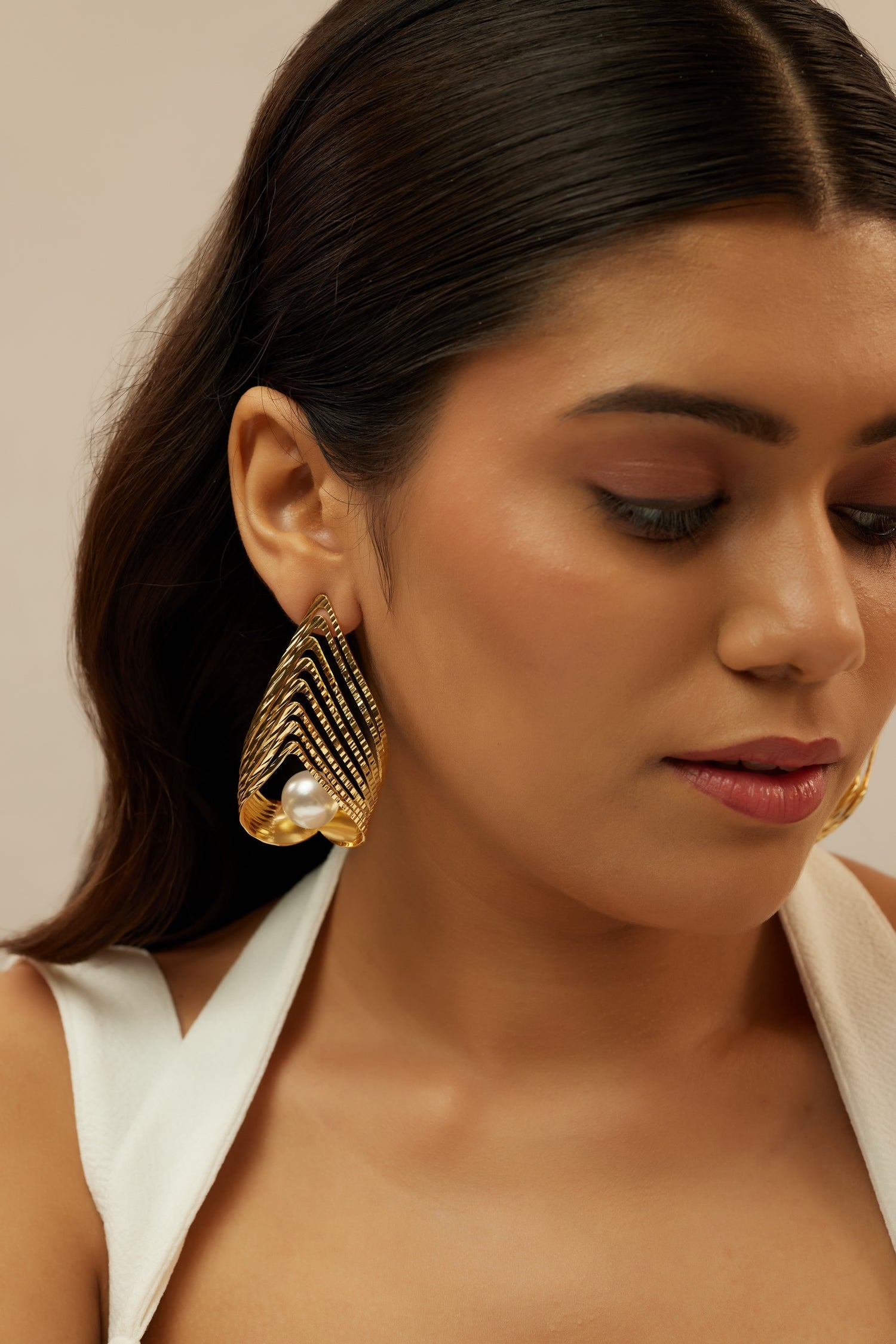 V Shaped Pearl Earrings