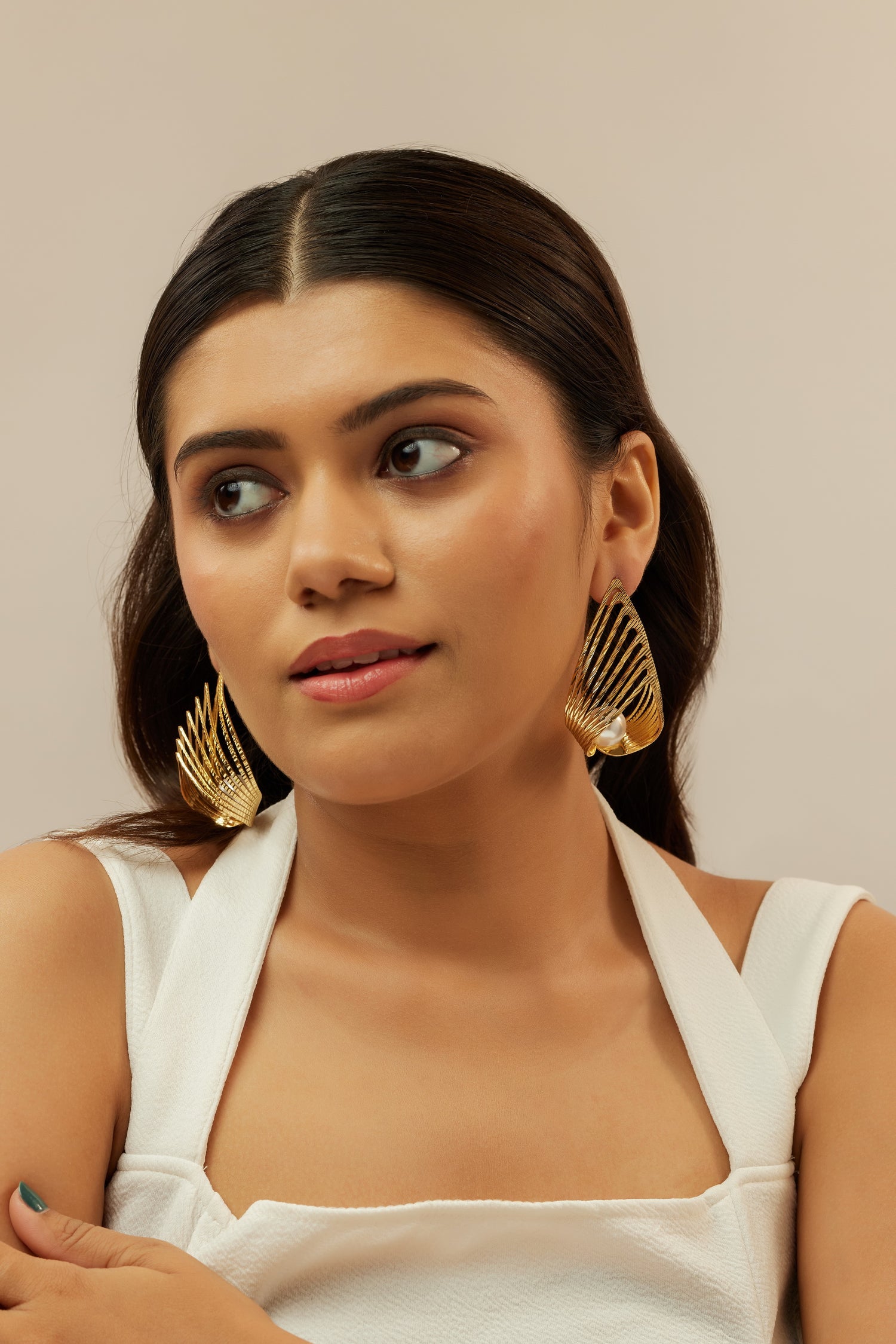 V Shaped Pearl Earrings