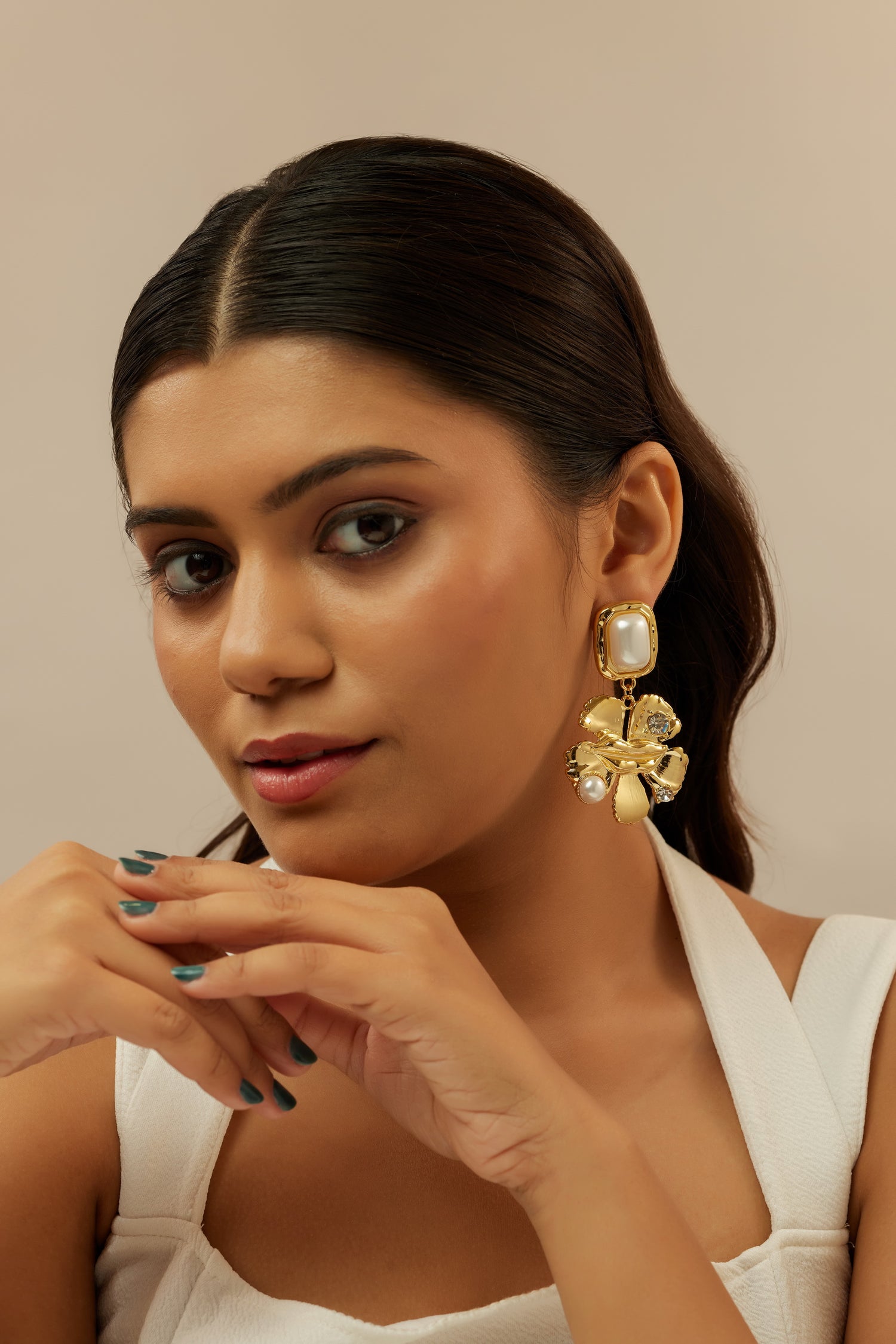 Marqee Flower Pearl Earrings