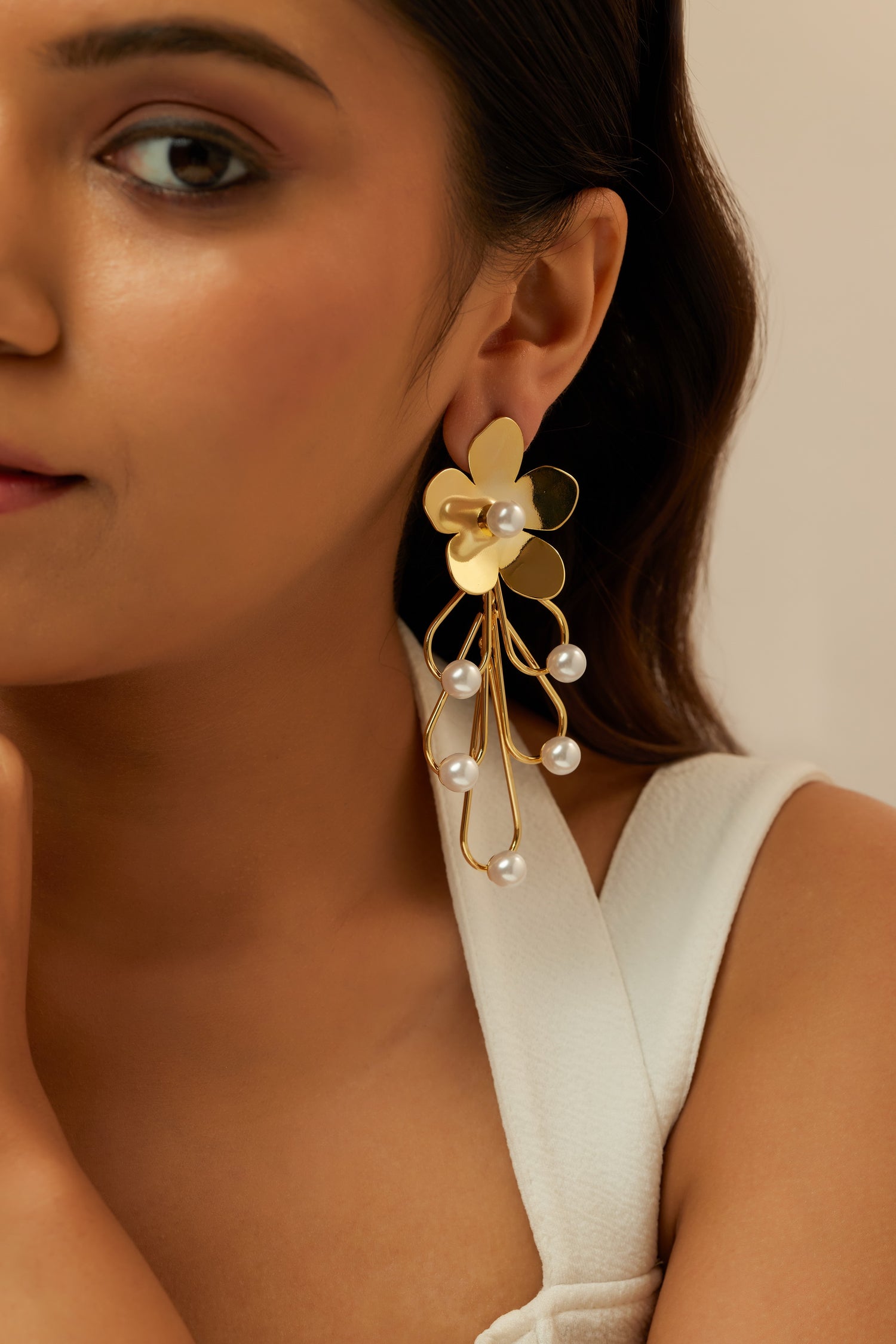Flower Petal Pearl Statement Earrings