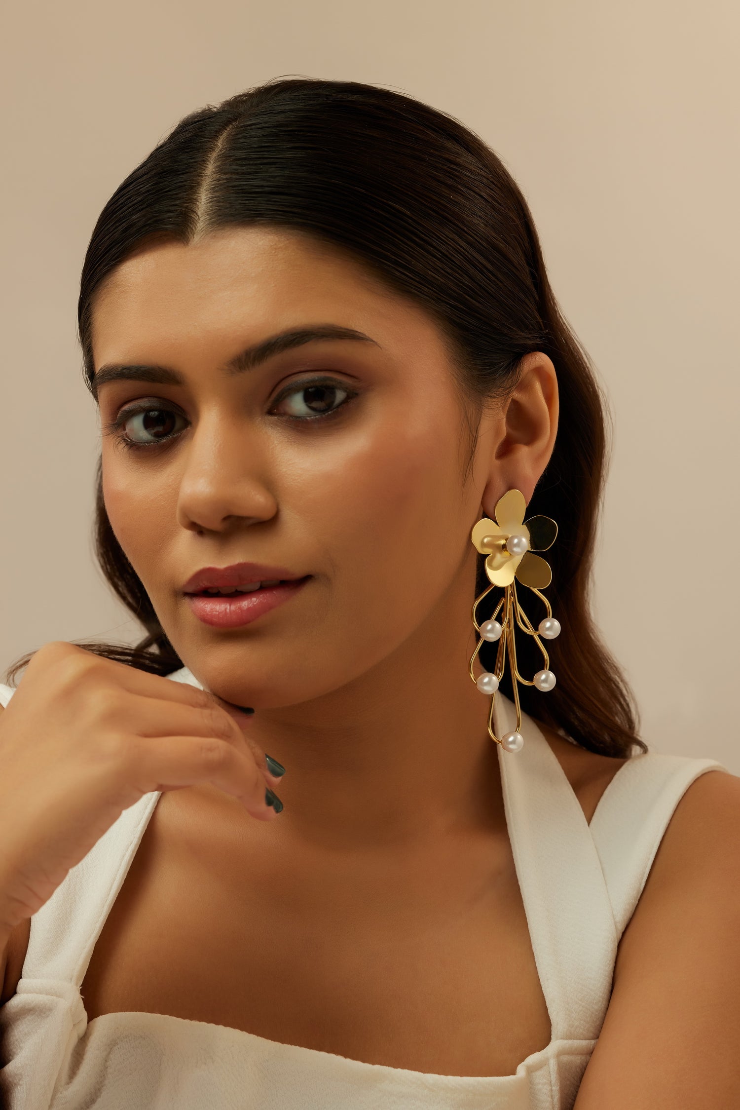 Flower Petal Pearl Statement Earrings