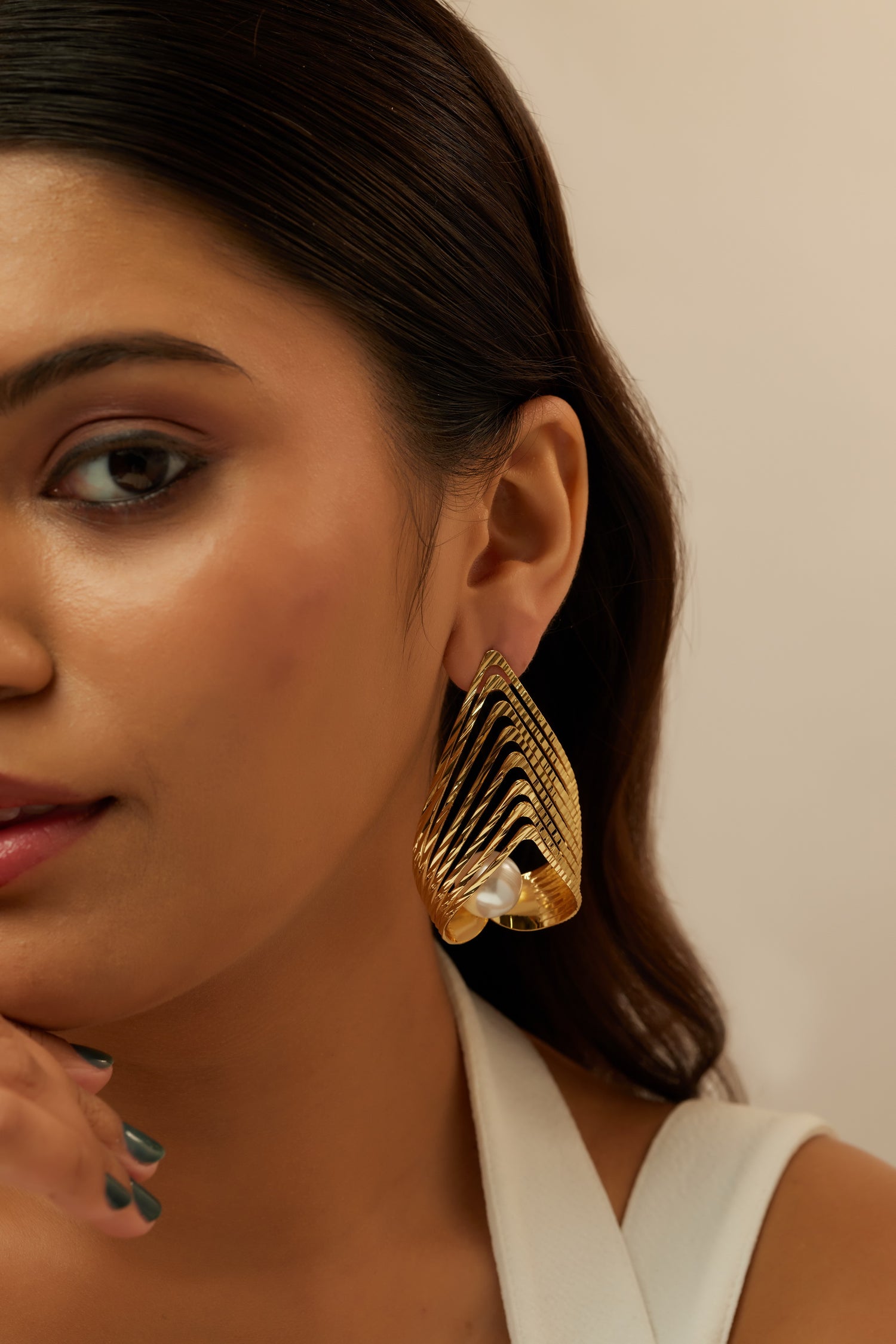 V Shaped Pearl Earrings