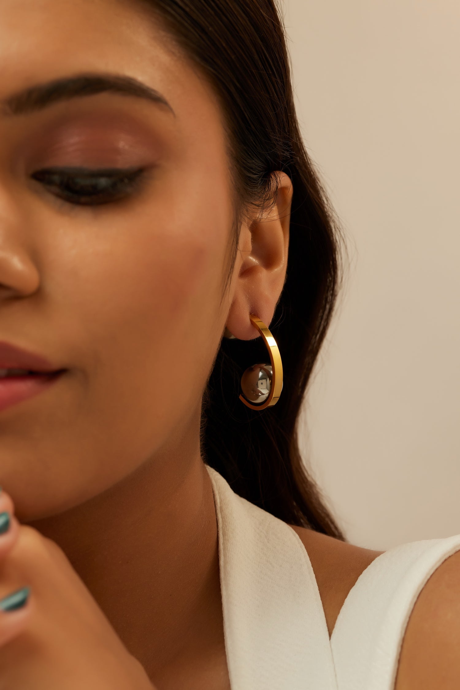 Dual Sided Grey Gunmetal Hoops