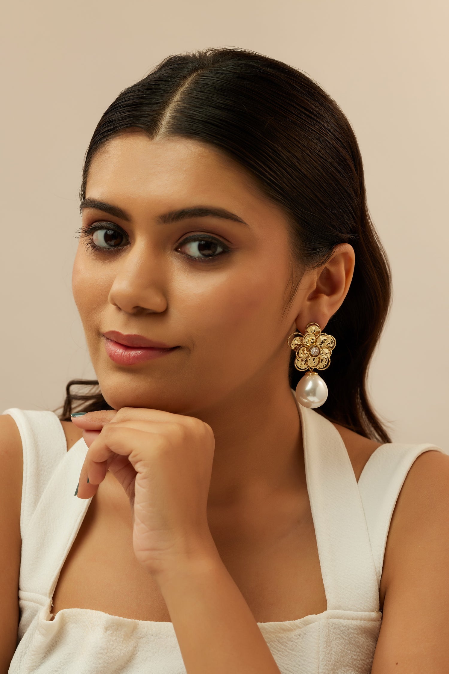 Classic Pearl Drop Flower Earrings
