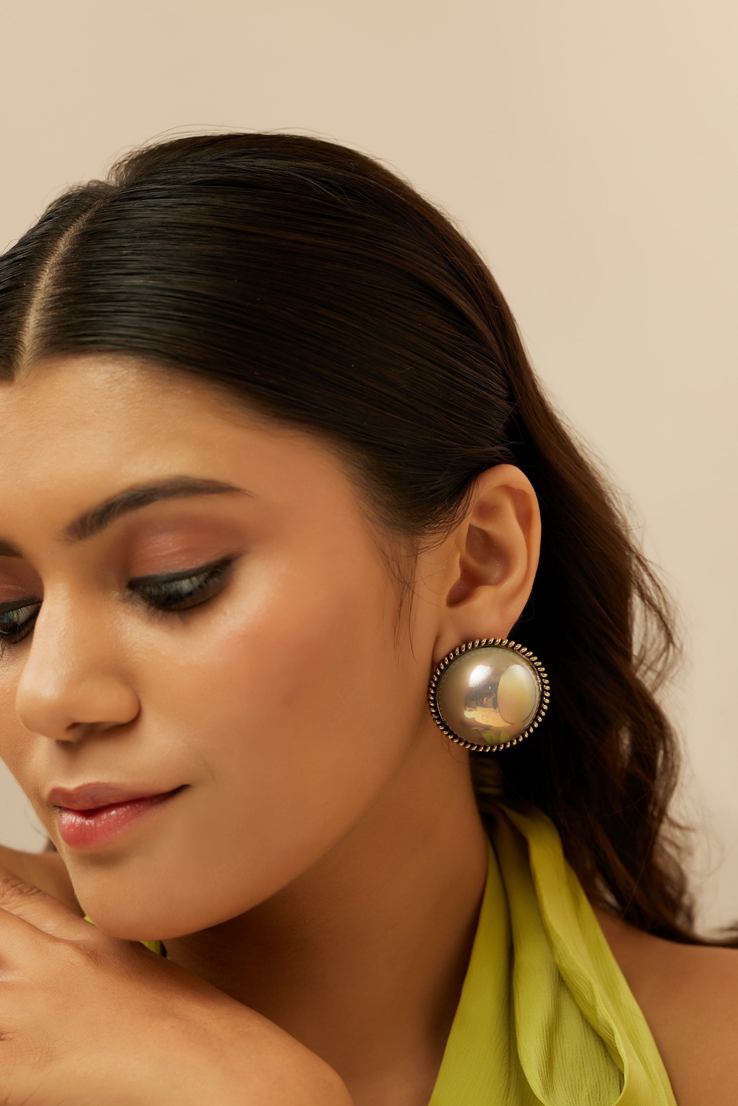 Statement Grey Metal Pearl Studs