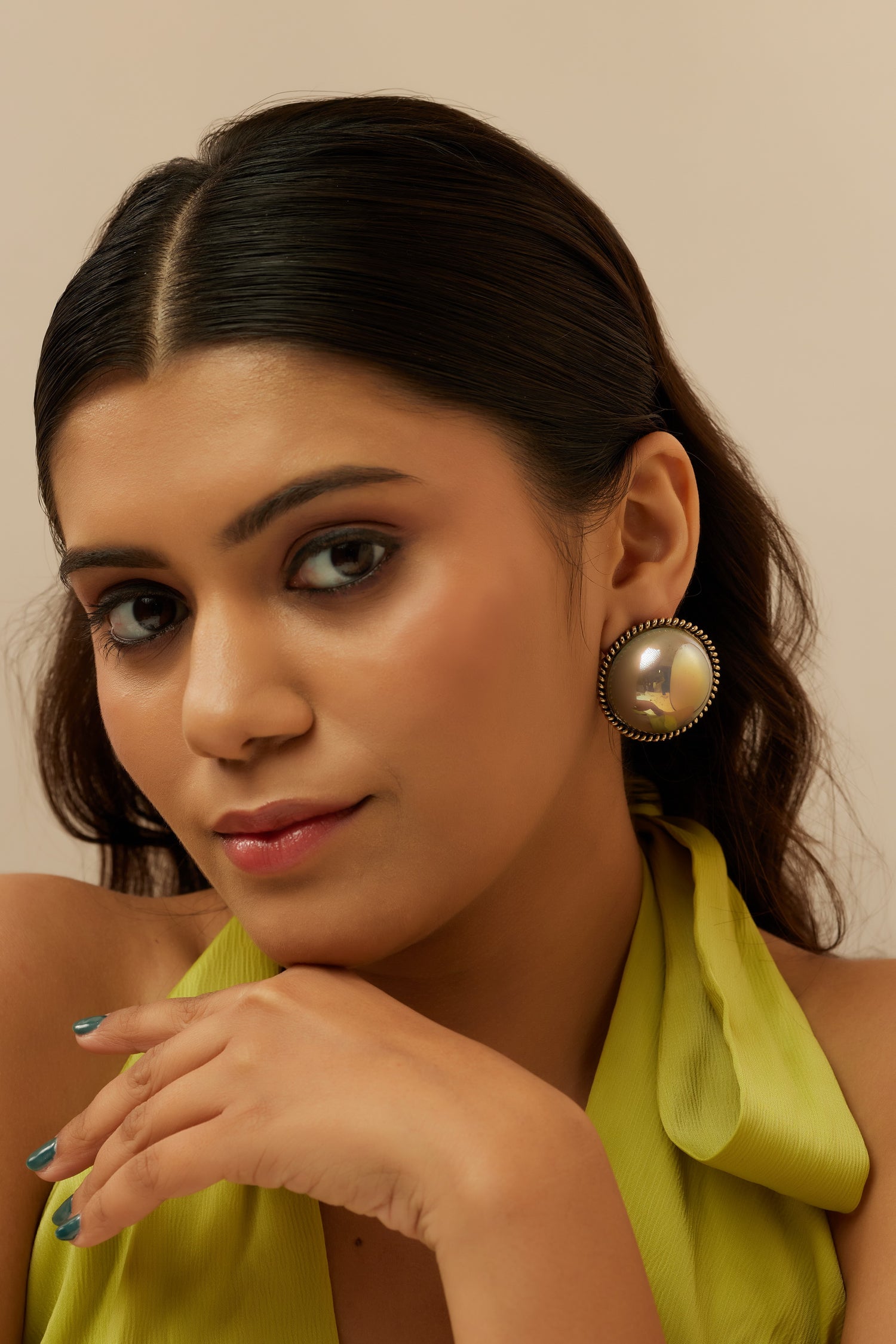 Statement Grey Metal Pearl Studs